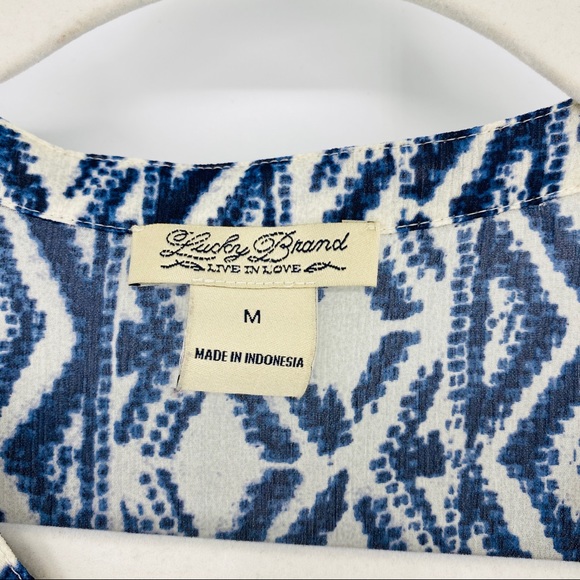 🦋Lucky Brand Blue Boho Print Sheer V-Neck Blouse - Picture 4 of 5